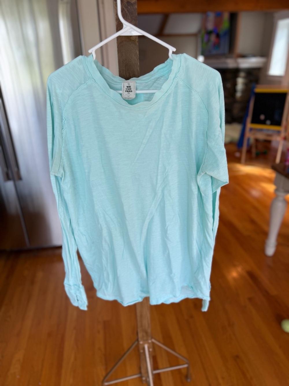 Free People Light Aqua Long Sleeve Tee